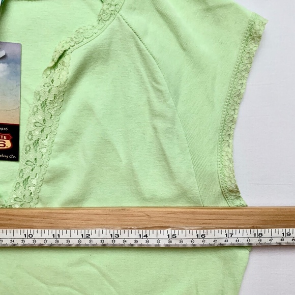 2000s Y2K Green Lace Trim Cap Sleeve Fairy Grunge Cyber Goth Tee 100% Cotton M - Picture 4 of 6